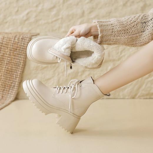 【预售5天】厚底马丁靴女款英伦风秋冬新款超厚羊毛系带白色短靴ZMXY&2337-A 商品图0
