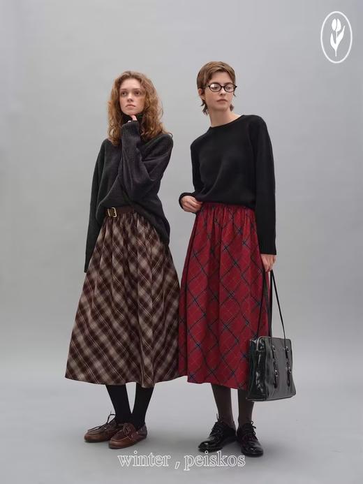 shyshystill/shy202408060/格纹毛呢亲肤舒适褶皱蓬蓬款中长半裙 商品图2