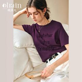 OLrain欧芮儿紫色短袖T恤女春季2025年新款百搭宽松休闲圆领上衣
