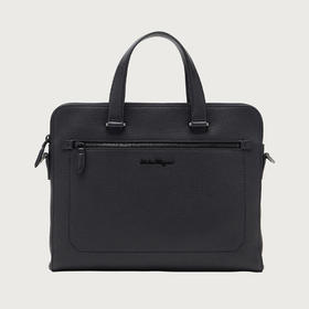 FERRAGAMO 菲拉格慕 男士字母徽标皮革提挎包 黑色 24 0133 740811