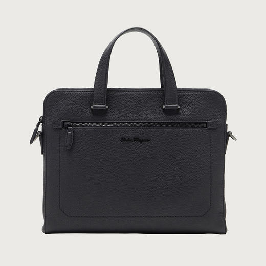 FERRAGAMO 菲拉格慕 男士字母徽标皮革提挎包 黑色 24 0133 740811 商品图0