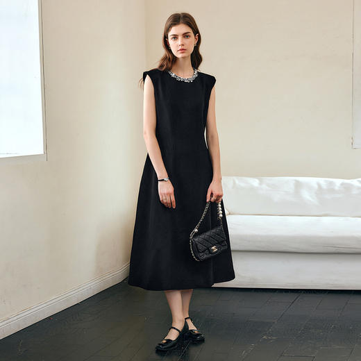 OLrain欧芮儿法式黑色连衣裙女春季2025年新款赫本风无袖气质长裙 商品图2