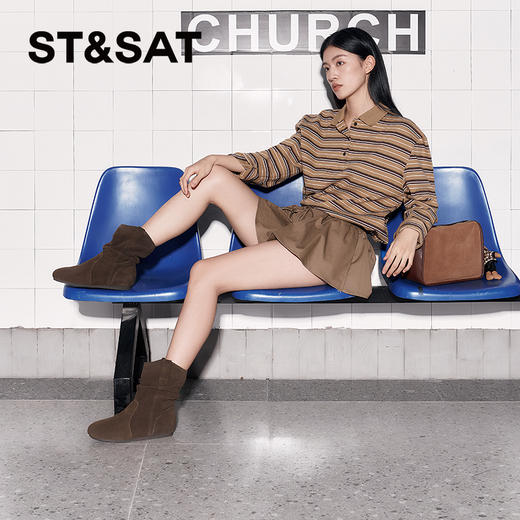 星期六西部牛仔时尚复古加绒堆堆靴SSC4118ELN 商品图1