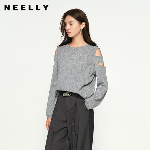NEELLY纳俪商场同款春季新款柔软舒适设计感上衣女纯色通勤毛衣N25011A02001 商品图0