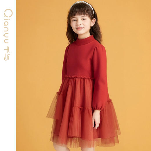 笛莎千与女童连衣裙2024冬季新款女童甜美半高领加绒连衣裙 商品图2