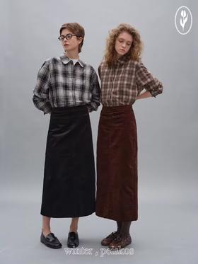 shyshystill/shy202408083/双一字口袋后开叉百搭灯芯绒中长款半裙