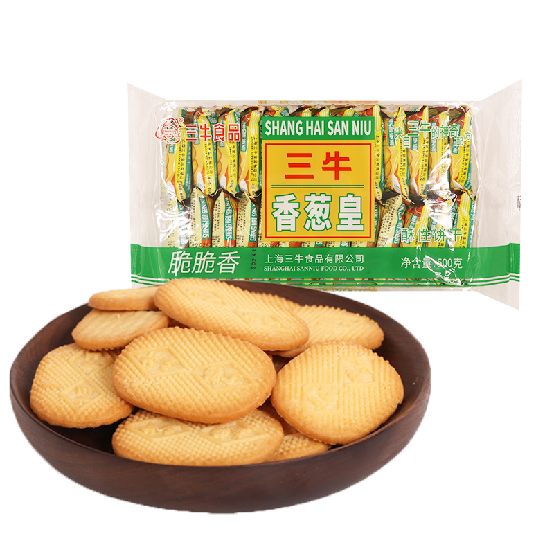 三牛香葱皇饼干500g×4香葱味零食早餐休闲食品 内含独立小包装