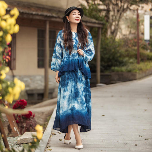 【林栖设计小店】苎麻连衣裙植物染压褶复古优雅百搭2025春季新品吊带裙女1951152 商品图2