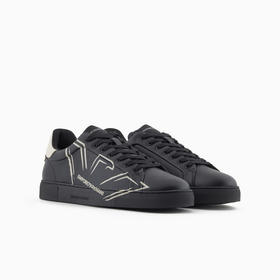 EMPORIO ARMANI 阿玛尼 男士老鹰徽标印花休闲运动鞋 黑色 X4X598 XD431 U166