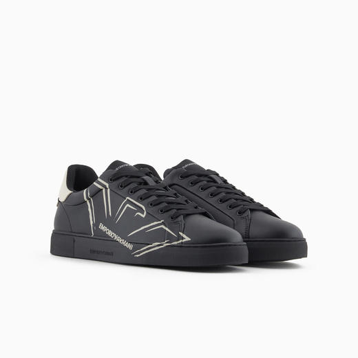 EMPORIO ARMANI 阿玛尼 男士老鹰徽标印花休闲运动鞋 黑色 X4X598 XD431 U166 商品图0