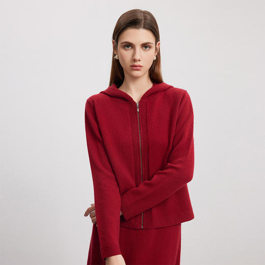 【连帽羊绒开衫】24年秋冬新品女士100%山羊绒时尚百搭针织小外套 商品图0