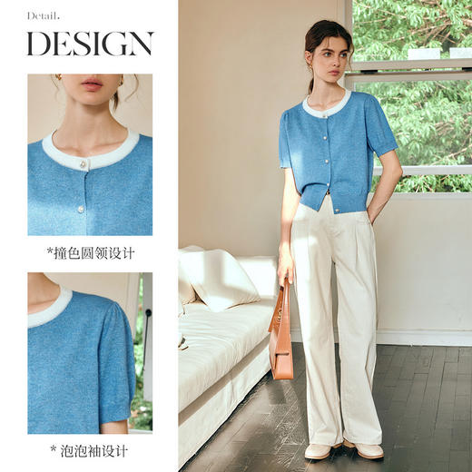 OLrain欧芮儿蓝色针织衫女春季2025年新款简约通勤宽松短袖开衫 商品图2