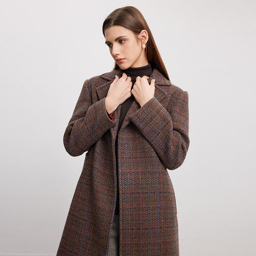 【中长款格纹大衣】24年秋冬新品女士羊毛羊驼毛混纺大衣腰带收腰外套 商品图2