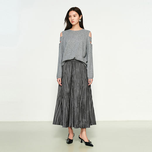 NEELLY纳俪商场同款春季新款百搭通勤简约百褶半身裙女气质长裙N25011E01030 商品图2