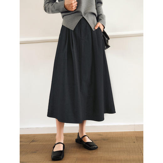 OLrain欧芮儿法式复古半身裙女春季2025年新款褶皱通勤牛仔A字裙 商品图0