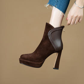 【预售5天】复古防水台粗跟短靴女秋冬圆头厚底高跟鞋通勤时装靴NWS1&N9277