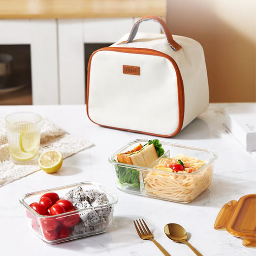 康宁玻璃保鲜盒保温袋食品级冰箱专用密封碗带盖微波炉加热饭盒套装 770ml1220ml饭包袋 商品图0