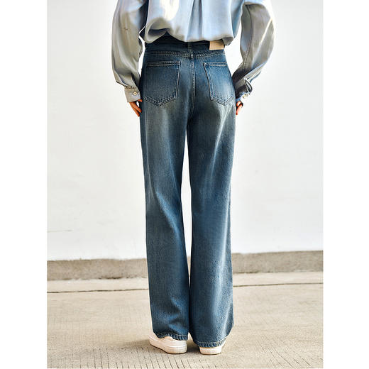 OLrain欧芮儿蓝色牛仔裤女春季2025年新款时尚百搭直筒休闲阔腿裤 商品图4