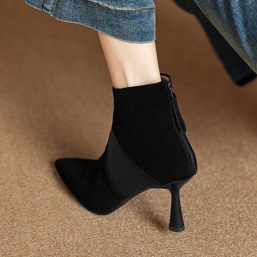 【预售5天】巨好看~显瘦气质真皮羊翻皮短靴女单靴细高跟小个子拼色尖头秋冬SLLK&sl-7815 商品图3