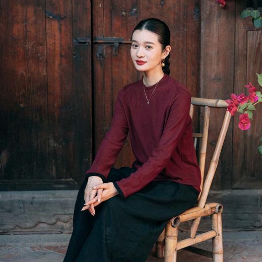 绽放旅行女装020朵/温暖绒撞色边小立领长袖T恤打底衫 商品图2