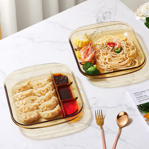 康宁 耐热玻璃家用饺子盘带醋碟减脂分餐分隔餐盘儿童餐盘早餐盘 康宁高硼硅分隔餐盘9 商品图5