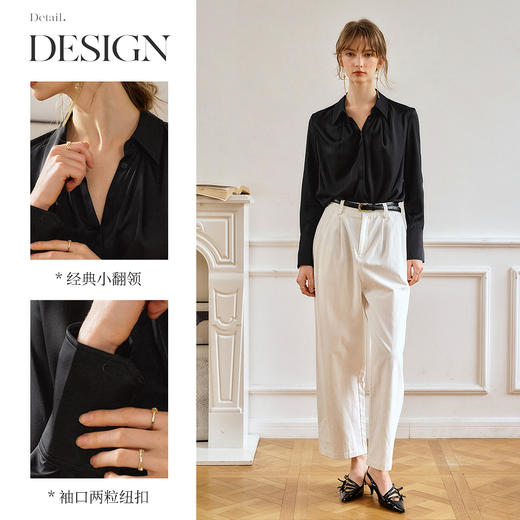 OLrain欧芮儿黑色长袖衬衫女春季2025年新款通勤知性缎面气质衬衣 商品图1