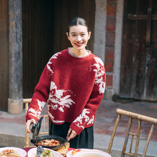 绽放旅行女装026朵/冬季羊毛卷年服凤凰花提花手工包边绣套头毛衣 商品图3