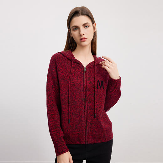 【连帽运动针织开衫】羊绒世家秋冬新品女士100%山羊绒混色针织开衫外套 商品图1