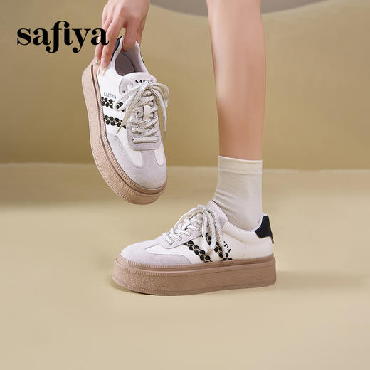 Safiya/索菲娅2025春蕾丝边芭蕾风拼色复古透气百搭厚底德训鞋 SFD1112025 商品图5