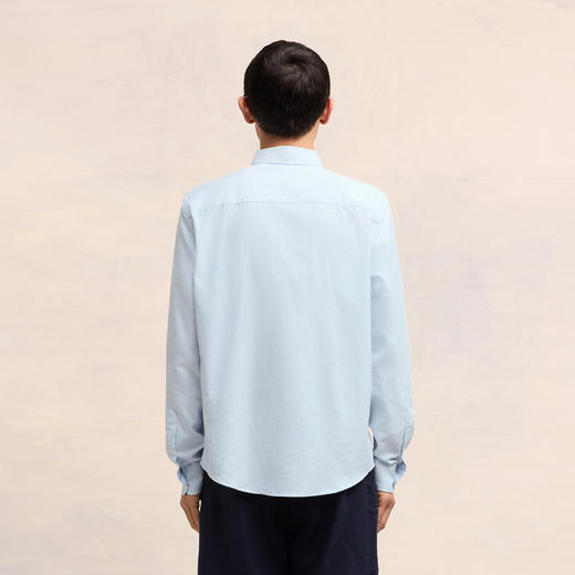 AMI 男士徽标刺绣条纹棉质牛津纽扣长袖衬衫 浅蓝色 BFUSH063 CO0087 475 商品图2