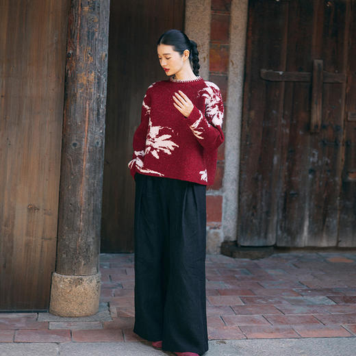 绽放旅行女装026朵/冬季羊毛卷年服凤凰花提花手工包边绣套头毛衣 商品图2