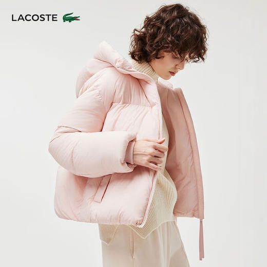 Lacoste法国鳄鱼女装新款纯色保暖连帽拉链鹅绒羽绒服外套BF0688-98 商品图1