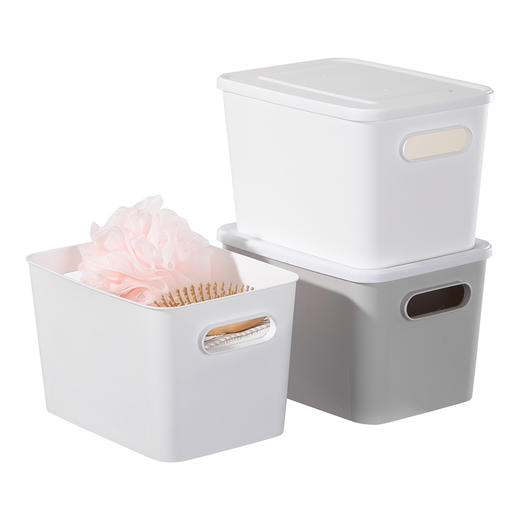 【美丽雅收纳盒】桌面收纳盒化妆品零食玩具杂物储物盒塑料带把手带盖收纳筐 商品图2