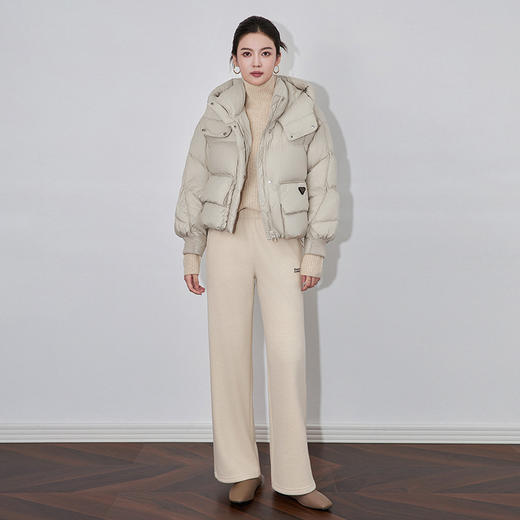 【高货wl】全新升级【铂金会员514/天猫689/差价175】(14146) 洛诗琳鸭绒羽绒服女冬连帽袖口针织拼接时尚休闲面包服保暖外套 商品图0