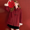 西遇新战袍红色外套女冬季新款牛角扣加绒加厚短款夹克D0044206 商品缩略图1
