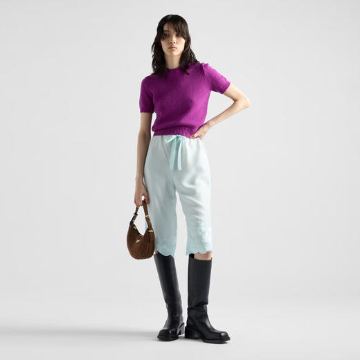 PRADA 普拉达 女士珐琅金属三角形徽标绒面革单肩包 棕色 1BC194 2C4S F0324 OOO 商品图3