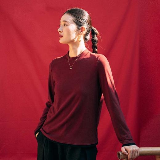 绽放旅行女装020朵/温暖绒撞色边小立领长袖T恤打底衫 商品图1