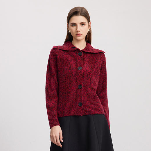 【大翻领混色羊绒开衫】羊绒世家秋冬新品女士100%山羊绒加厚保暖针织外套 商品图1