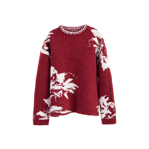绽放旅行女装026朵/冬季羊毛卷年服凤凰花提花手工包边绣套头毛衣 商品图4