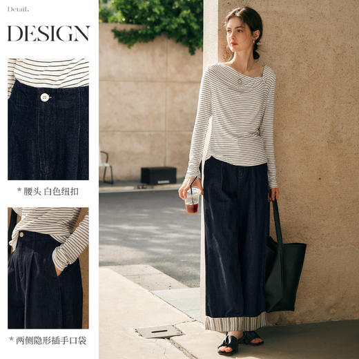 OLrain欧芮儿法式复古牛仔裤女冬季2024年新款时尚撞色翻边阔腿裤 商品图3