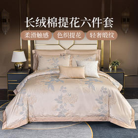 雅芳婷色织提花长绒棉床笠款六件套轻奢缎纹AB双面床品套件100S