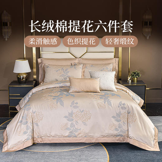 雅芳婷色织提花长绒棉床笠款六件套轻奢缎纹AB双面床品套件100S 商品图0