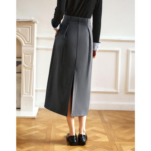 OLrain欧芮儿灰色高腰半身裙女春季2025年新款通勤压褶高级感半裙 商品图2