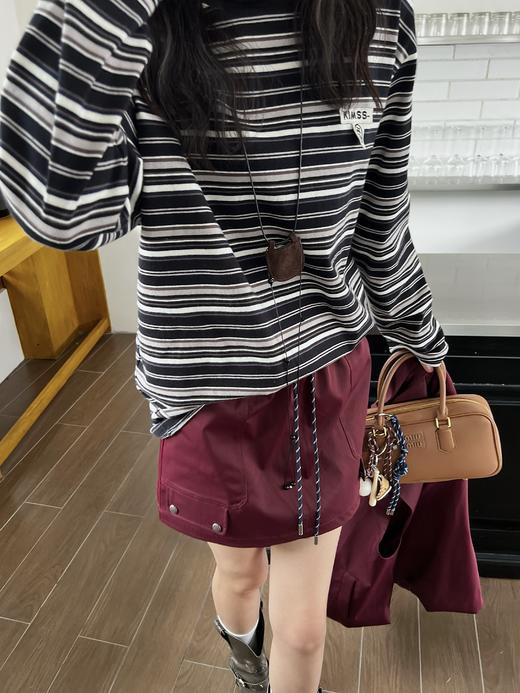 顺丰包邮洛诗琳40125秋冬万能打底上衣美式街头复古条纹纯棉长袖T498 商品图2