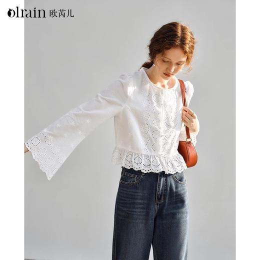 OLrain欧芮儿法式蕾丝雪纺衫女春季2025年新款设通勤计感镂空衬衣 商品图4
