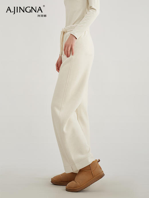 【积分兑换】阿菁娜加绒羊毛休闲宽松阔腿卫裤F29D210030 商品图2