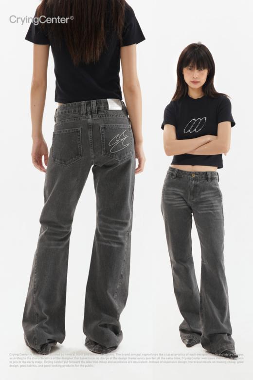 CryingCenter 美式复古做旧水洗灰低腰微喇牛仔裤 哭喊中心 商品图4
