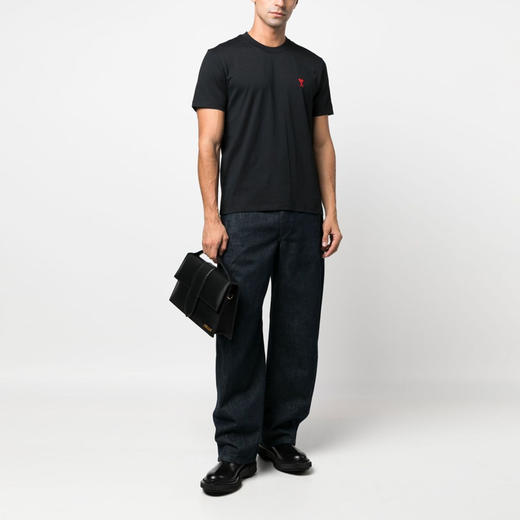 AMI 男士徽标刺绣棉质圆领短袖T恤 黑色 BFUTS001 724 001 商品图3