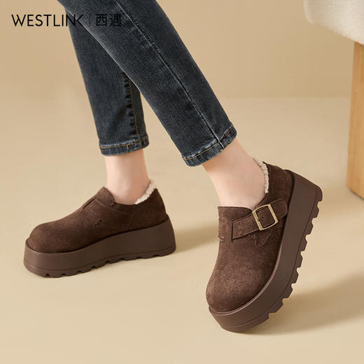 西遇厚底勃肯鞋女冬季加绒新款雪地靴增高松糕鞋加厚保暖棉鞋V0047941 商品图4