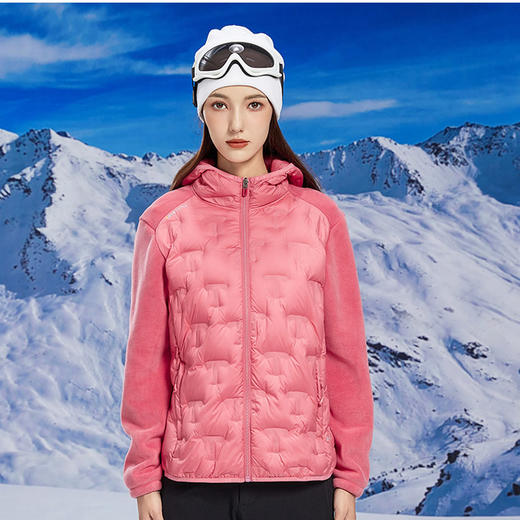 丁摩 奥粒绒拼羽绒秋冬户外休闲抓绒衣女羽绒服加厚保暖连帽4ZF-68582 商品图6
